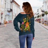 Vanuatu Polynesian Off Shoulder Sweater - Legend of Vanuatu (Blue) - Polynesian Pride