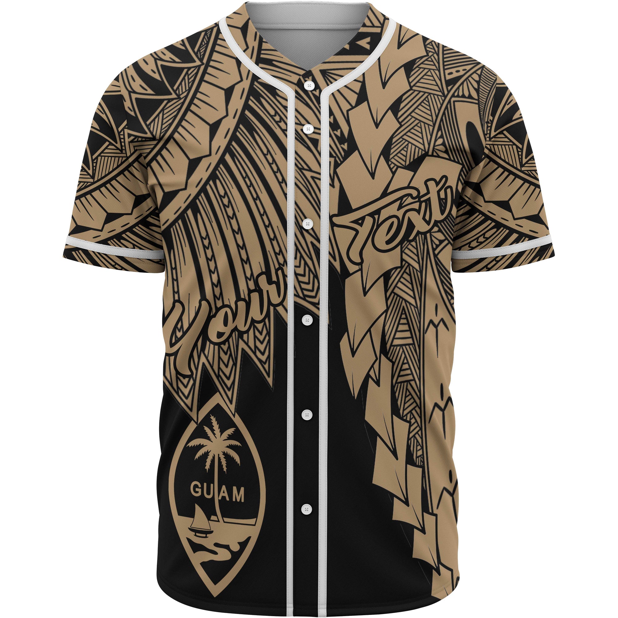 Guam Polynesian Custom Personalised Baseball Shirt - Tribal Wave Tattoo Gold Unisex Gold - Polynesian Pride