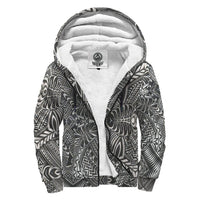 Black and White Palm Polynesian Sherpa Hoodie Black and White - Polynesian Pride
