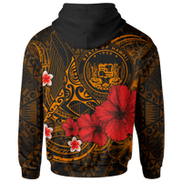 Polynesian Hawaii Hoodie Humpback Whale with Hibiscus (Golden) - Polynesian Pride