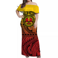 Marquesas Islands Off Shoulder Long Dress Mata Tiki Polynesian Pattern Ver.02 LT13 Long Dress Yellow - Polynesian Pride