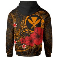 Polynesian Hawaii Kanaka Maoli Hoodie Humpback Whale with Hibiscus (Golden) - Polynesian Pride