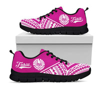 Tahiti Rising Sneakers - Tahiti Flag Polynesian Tattoo (Pink) - A16 Unisex White - Polynesian Pride