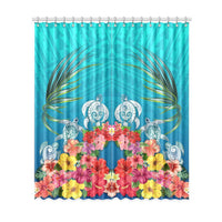 Three Turtle And Hibiscus Window Curtain( Two Piece) Blue One Size 52"x120"(Two Piece) Blue - Polynesian Pride