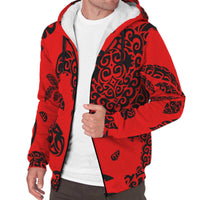Polynesian Turtle Palm And Sea Pebbles Hawaii Sherpa Hoodie Red - Polynesian Pride