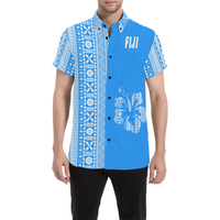 Fiji Tapa Short Sleeve Shirt Men Blue - Polynesian Pride