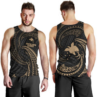 Papua New Guinea Polynesian Men's Tank Top - Gold Tribal Wave Black - Polynesian Pride