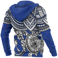 Chuuk Polynesian Hoodie (Zip up) White Turtle (Blue) - Polynesian Pride