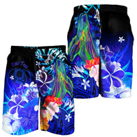 Pohnpei Custom Personalised Men's Shorts - Humpback Whale with Tropical Flowers (Blue) - Polynesian Pride