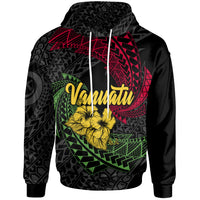 Vanuatu Hoodie Flag Spiral Pattern Hibiscus Unisex BLACK - Polynesian Pride