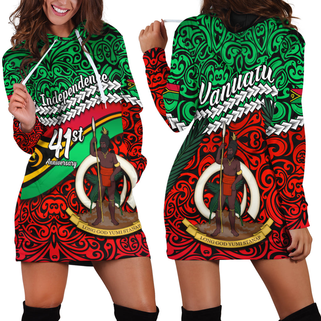 Vanuatu Independence Hoodie Dress Happy Anniversary LT13 Green - Polynesian Pride