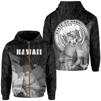 Tropic Hibiscus Seal of Hawaii Zip Hoodie White Unisex White - Polynesian Pride