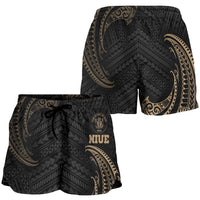 Niue Polynesian Women's Shorts - Gold Tribal Wave - Polynesian Pride
