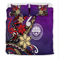 Federated States Of Micronesia Bedding Set - Tribal Flower With Special Turtles Purple Color - Polynesian Pride