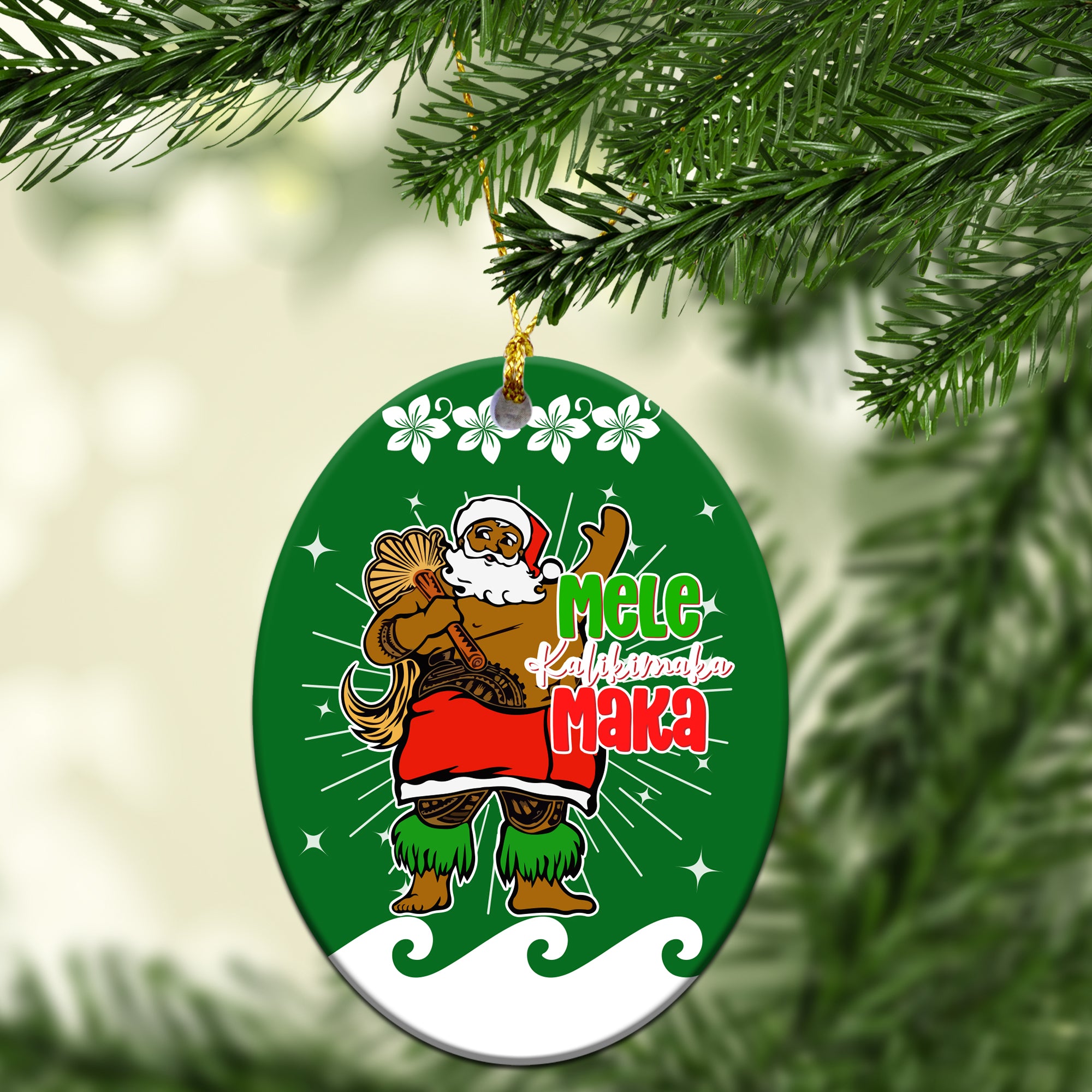 Hawaii Polynesian Santa Claus Green Christmas Ornament - LT12 - Polynesian Pride