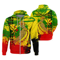 Hawaii Reggae Kanaka Maoli Warrior Spearhead Zip Hoodie Unisex Red - Polynesian Pride