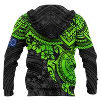 Cook Islands Polynesian Zip up Hoodie Green Turtle - Polynesian Pride