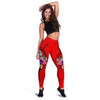 Guam Polynesian Custom Personalised Women's Leggings - Floral With Seal Red - Polynesian Pride