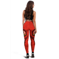 Vanuatu Polynesian Women's Leggings - Floral With Seal Red - Polynesian Pride