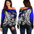 Northern Mariana Islands Women's Off Shoulder Sweaters - Tribal Jungle Pattern Blue Color Blue - Polynesian Pride