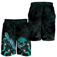 American Samoa Polynesian Men's Shorts - Turtle With Blooming Hibiscus Turquoise - Polynesian Pride