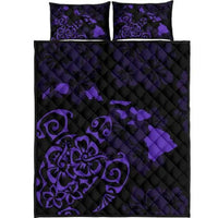 Turtle Hibiscus Map Purple Quilt Bed Set Black - Polynesian Pride