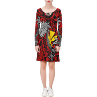 Hawaii Long Sleeve String Tie Dress - Red Hibiscus - Polynesian Pride