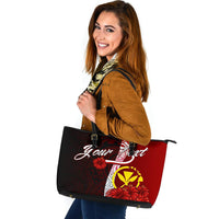Hawaii Polynesian Custom Personalised Leather Tote Bag - Coat Of Arm With Hibiscus - Polynesian Pride