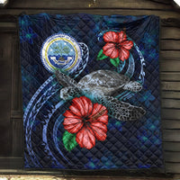 Federated States Of Micronesia Polynesian Premium Quilt - Blue Turtle Hibiscus - Polynesian Pride