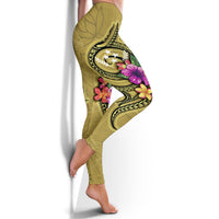 Kosrae Micronesia Legging - Floral With Seal Gold - Polynesian Pride