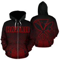 Hawaii Kanaka Polynesian Zipper Hoodie Red Neon Style Unisex Red - Polynesian Pride