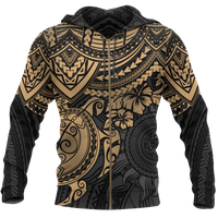 Polynesian Zip Hoodie Polynesian Golden Turtle Unisex Golden - Polynesian Pride