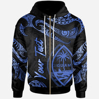 Guam Polynesian Custom Zip Hoodie Polynesian Tattoo Blue Version Unisex Blue - Polynesian Pride