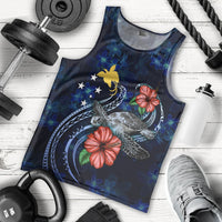 Papua New Guinea Polynesian Men Tank Top - Blue Turtle Hibiscus - Polynesian Pride
