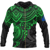 Pohnpei Polynesian Zip Hoodie Polynesian Green Turtle Unisex GREEN - Polynesian Pride