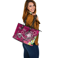 Fiji Custom Personalised Large Leather Tote Bag - Turtle Plumeria (Pink) - Polynesian Pride