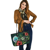Federated States Of Micronesia Leather Tote Bag - Green Turtle Hibiscus - Polynesian Pride