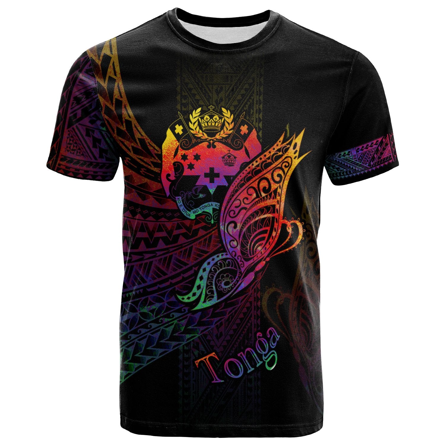 Tonga T Shirt Butterfly Polynesian Style Unisex Black - Polynesian Pride