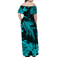 Hawaii Matching Dress and Hawaiian Shirt Polynesia Turquoise Shark LT13 - Polynesian Pride