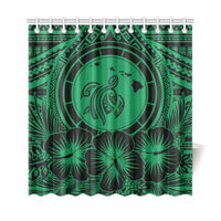 Hawaii Map Honu Hibiscus Green Polynesian Shower Curtain - Polynesian Pride