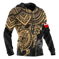 Tonga Polynesian Hoodie (Zip up) Golden Turtle - Polynesian Pride