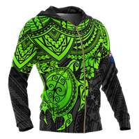Cook Islands Polynesian Zip up Hoodie Green Turtle - Polynesian Pride