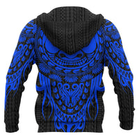 Polynesian All Over Zip up Hoodie Tattoo Tiki Mask Blue - Polynesian Pride