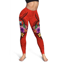 Samoa Polynesian Custom Personalised Women's Leggings - Floral With Seal Red - Polynesian Pride