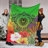 Tahiti Premium Blanket - Manta Ray Tropical Flowers (Green) - Polynesian Pride
