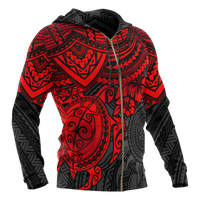 Polynesian Zip up Hoodie Polynesian Red Turtle - Polynesian Pride