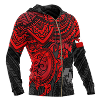 Tonga Polynesian Hoodie (Zip up) Red Turtle - Polynesian Pride