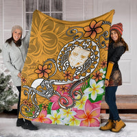 Fiji Premium Blanket - Turtle Plumeria (Gold) - Polynesian Pride