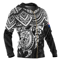 Cook Islands Polynesian Zip up Hoodie White Turtle - Polynesian Pride
