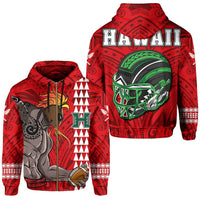 Polynesian Warrior Helmet Football Kanaka Kakau Hawaii Zip Hoodie Red Unisex Red - Polynesian Pride